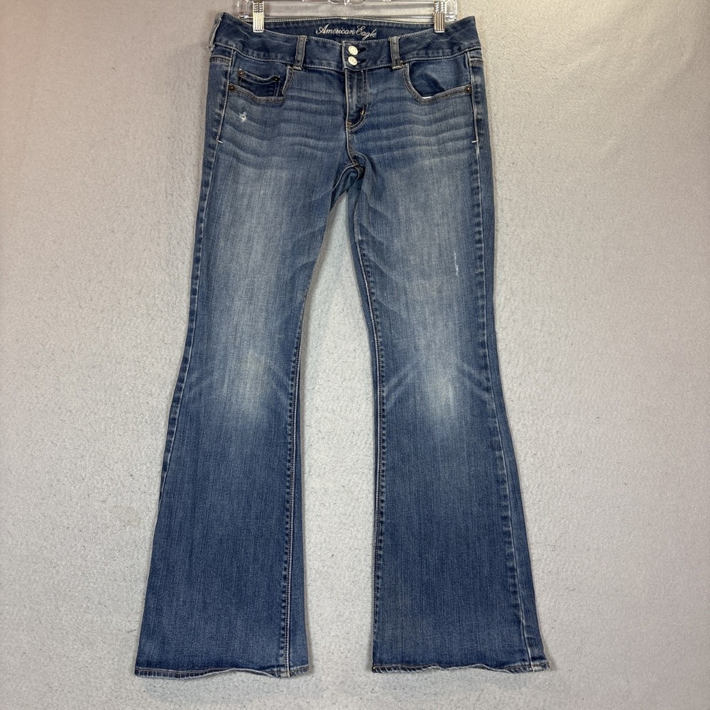 American Eagle Artist‎ Stretch Jean Women 10 Flare Distressed Blue Stretch Y2K